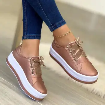 Sonbahar Bayan Ayakkabı Rahat Yürüyüş Boyutu 43 Kadın Ayakkabı Platformu Kadın Sneakers tasarım ayakkabı Kadın Dantel-up