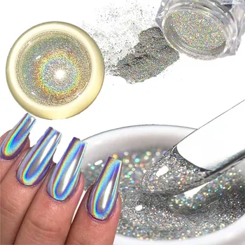 1Jar Holografik Tırnak Tozu Lazer Ayna Glitter Krom Tırnak Sanat Pigment Ovmak Toz Glitter Toz Oje Manikür Aksesuarı