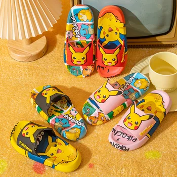 Pokemon Pikachu Anime Karikatür Cosplay Ayakkabı Terlik Yaz Açık Çocuk Erkek Kız Yumuşak plaj sandaletleri Düz Flip-Flop