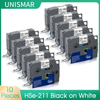10 adet 5.8 mm Endüstriyel etiket bant ısı borusu Shrink HSe211 HSe - 211 HSe 211 Siyah beyaz için Değiştirin Brother P-touch Etiket Üreticisi