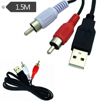 5FT USB A Erkek 2 Rca Fono Erkek AV uzatma kablosu PC TV AUX Ses Video Adaptörü 1.5 M