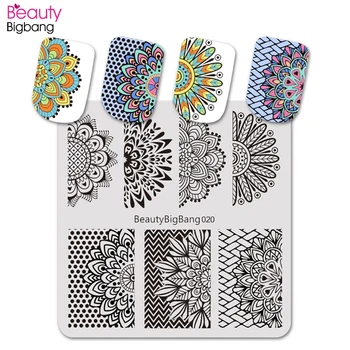 BeautyBigBang 6 * 6 cm Kare Damga Plaka Polka Dot Mandala Çiçek Tema Tırnak Sanat Aksesuarları Kalıp tırnak yapıştırması BBB-020