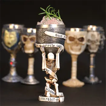 Yaratıcı korkunç reçine paslanmaz çelik Kafatası kadeh retro pençe şarap bardağı gotik kokteyl bardakları kurt fincan parti bar drinkware