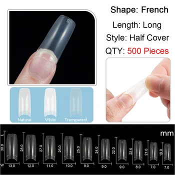 500 ADET Doğal Fransız Nail İpuçları Yanlış Akrilik UV Jel Yarım Kapak Sahte Ongles Fransız Nail Art İpuçları Araçları