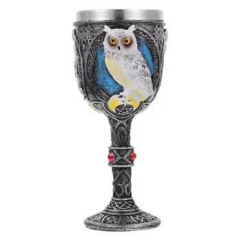 1 adet Baykuş Üç Boyutlu Kadeh Festivali İçme Bardağı Masaüstü Dekor Çelik Reçine Baykuş Üç Boyutlu Yüksek Ayak Şarap Bardağı