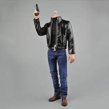 CEN-M07 1/6 Ölçekli Tom Cruise Ajan Deri Ceket Ceket Kot Kazak Siyah Ayakkabı Takım Elbise Seti 12in Erkek Asker Aksiyon Figürü