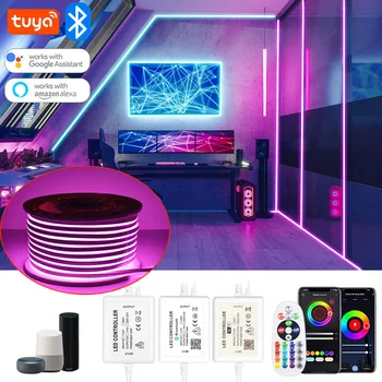 Akıllı Tuya WiFi RGB Esnek Led Neon Şerit İşıklar 220V 5050SMD 72LEDs / M Su Geçirmez RGB Led Bant Bahçe Lambası Bluetooth Uzaktan